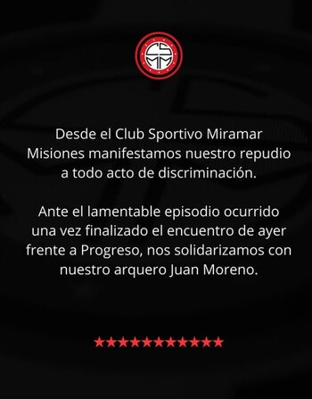 Moreno agradeció el respaldo de su equipo y del gremio de futbolistas uruguayos tras lo sucedido - crédito @miramaroficial/IG