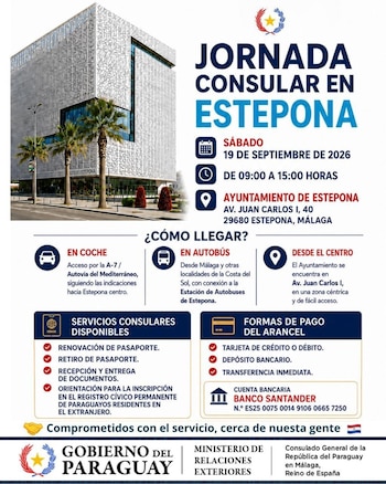 11/09/2026 Cartel de la Jornada Consular de Paraguay en Estepona (Málaga).
POLITICA
AYUNTAMIENTO ESTEPONA
