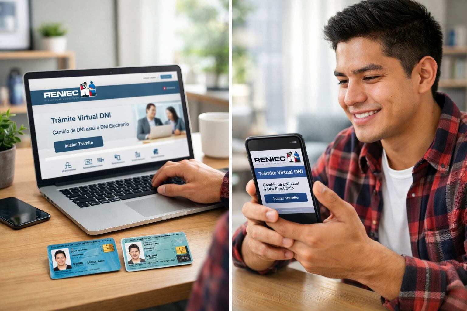 Un joven peruano realiza el trámite virtual para cambiar su DNI azul a electrónico a través del sitio web de Reniec, mostrando la facilidad y modernidad del proceso. (Imagen Ilustrativa Infobae)