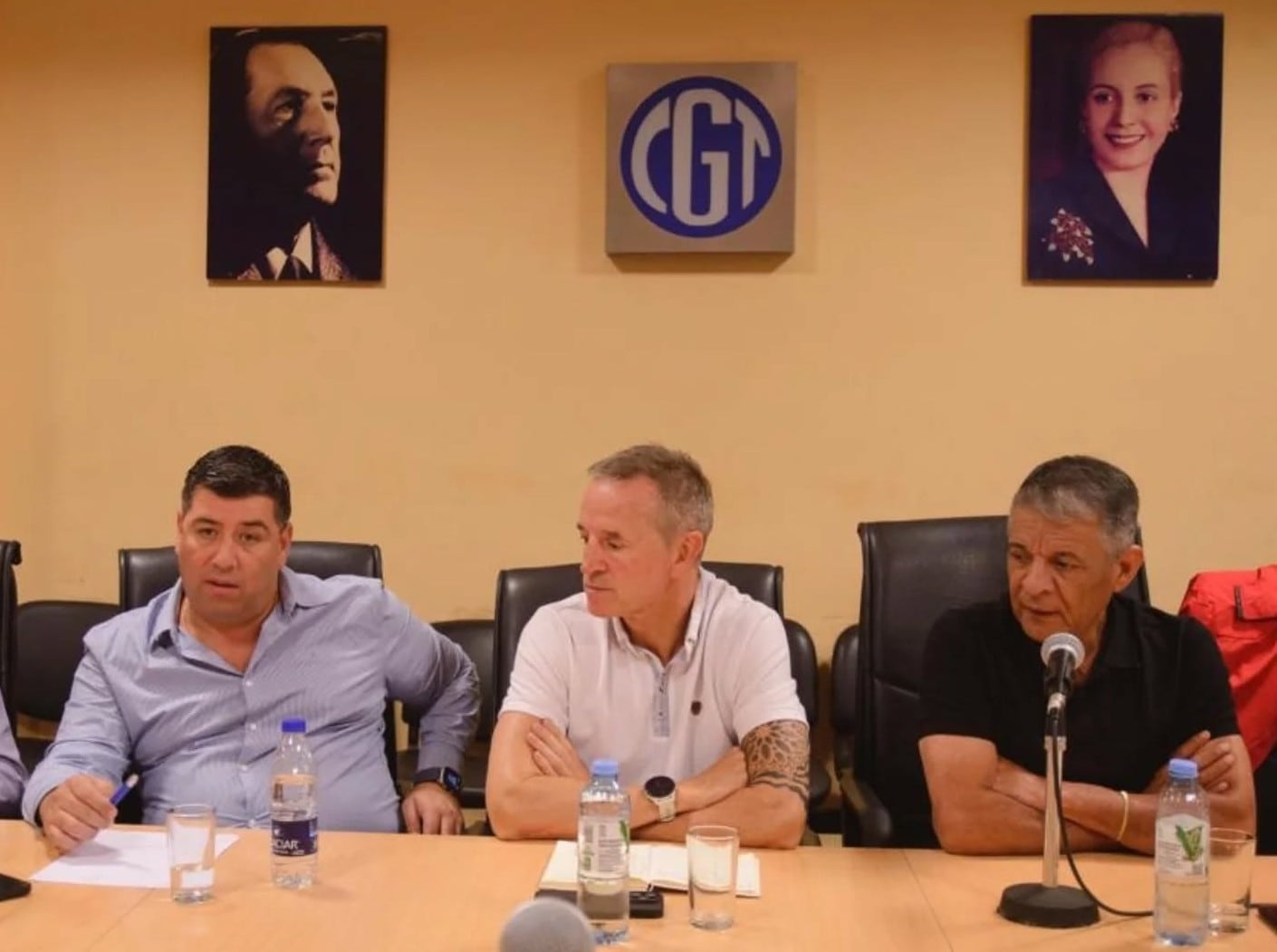 Los cotitulares de la CGT Cristian Jerónimo, Jorge Sola y Octavio Argüello