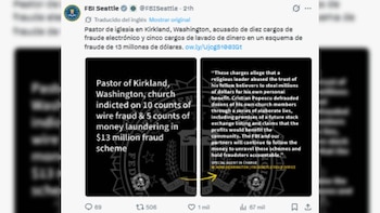 Captura de pantalla de una publicación de la oficina del FBI en Seattle con texto relativo a cargos de fraude y lavado de dinero
