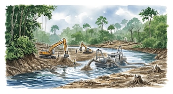 La CAS dispuso la suspensión inmediata de las actividades mineras en áreas no autorizadas mientras avanza el proceso sancionatorio ambiental - crédito Visuales IA Infobae
