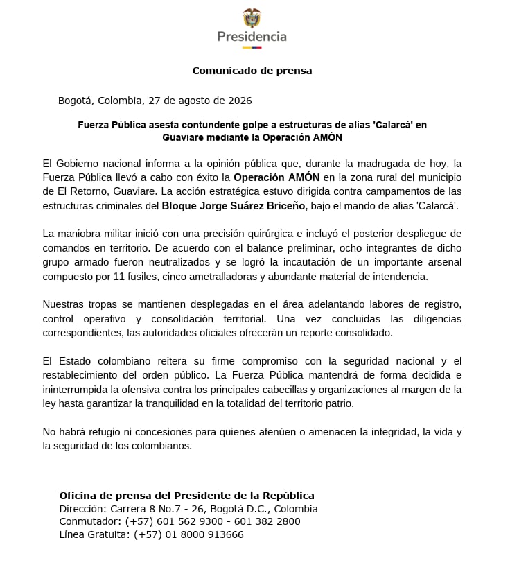 A través de su cuenta oficial en X, Abelardo de la Espriella detalló que se llevó a cabo la operación Amón en zona rural de El Retorno, Guaviare - crédito Presidencia