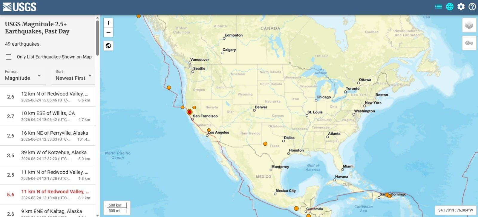 Un terremoto de magnitud 5,6 sacudió el norte de California la mañana del miércoles sin reportes inmediatos de daños graves ni heridos (USGS)