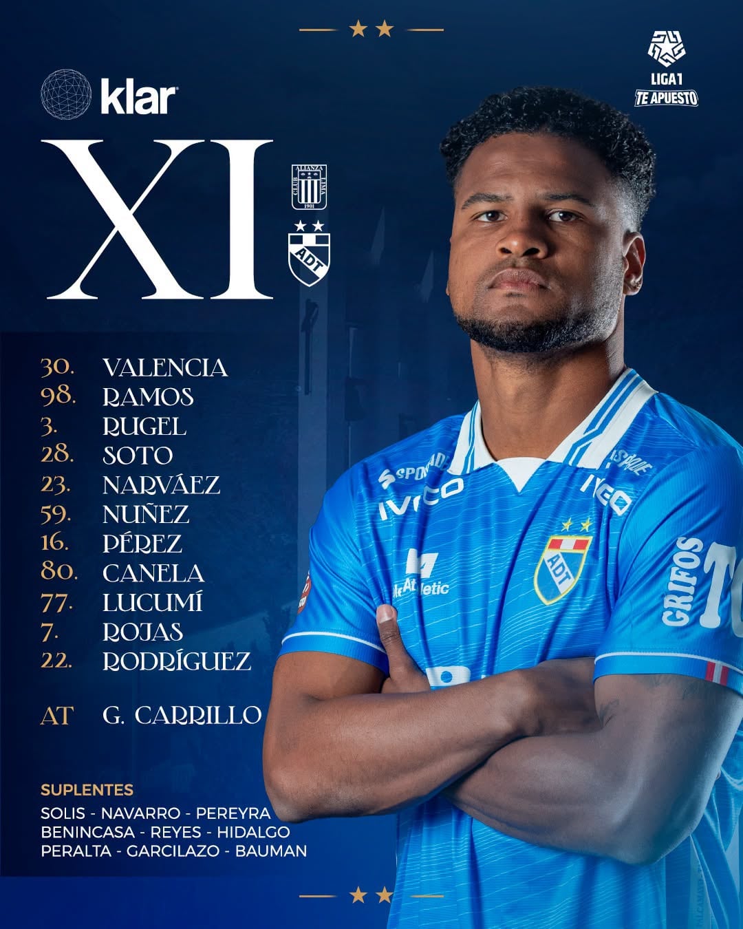 Once de ADT para el duelo ante Alianza Lima por Torneo Clausura 2026 - Crédito: X.