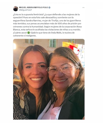 Miguel Polo Polo no dudó en criticar a la congresista del Pacto Histórico, cuestionando su ideología feminista debido a su relación con la exguerrillera Sandra Ramírez - crédito @MiguelPoloP/X