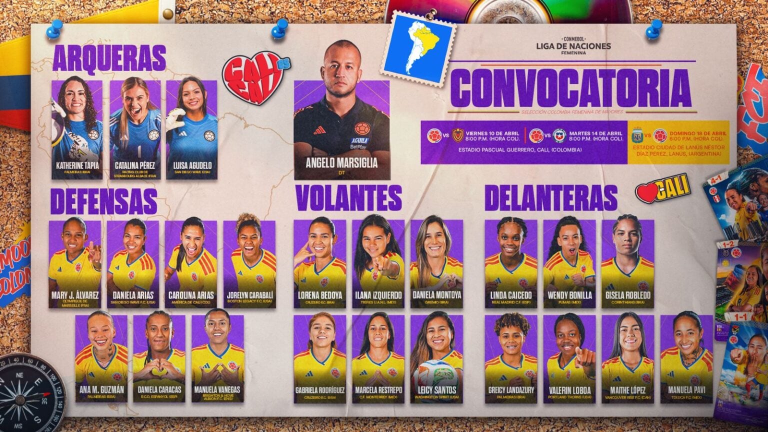 Este es el grupo de 23 jugadoras que tendrá el técnico Ángelo Marsiglia para la triple fecha ante Venezuela, Chile y Argentina-crédito Federación Colombiana de Fútbol