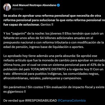 José Manuel Restrepo cuestionó la