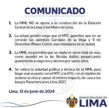 La Municipalidad de Lima emitió