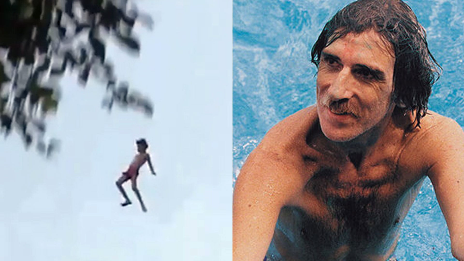 Su famoso salto desde el noveno piso a la piscina del hotel Aconcagua, en Mendoza. Después escribió
