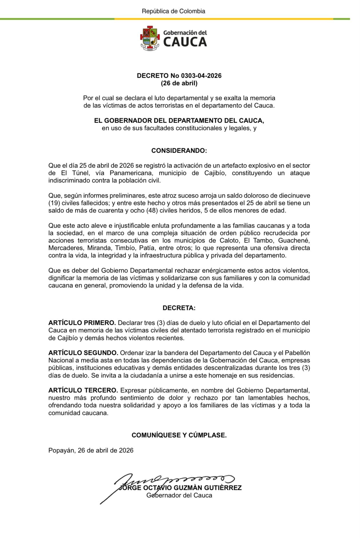 - crédito Gobernación del Cauca