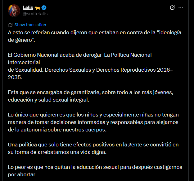 Lalis relacionó la solicitud de derogatoria con las discusiones sobre la denominada