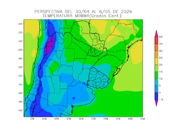Mapa de temperaturas mínimas en la zona agrícola núcleo