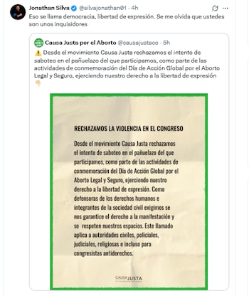 Reacción de Jonathan Silva al acto de Carol Borda - crédito @silvajonathan01/X