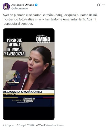 Omaña le lanzó varias pullas a Rodríguez durante su réplica - crédito @aleomanao/X