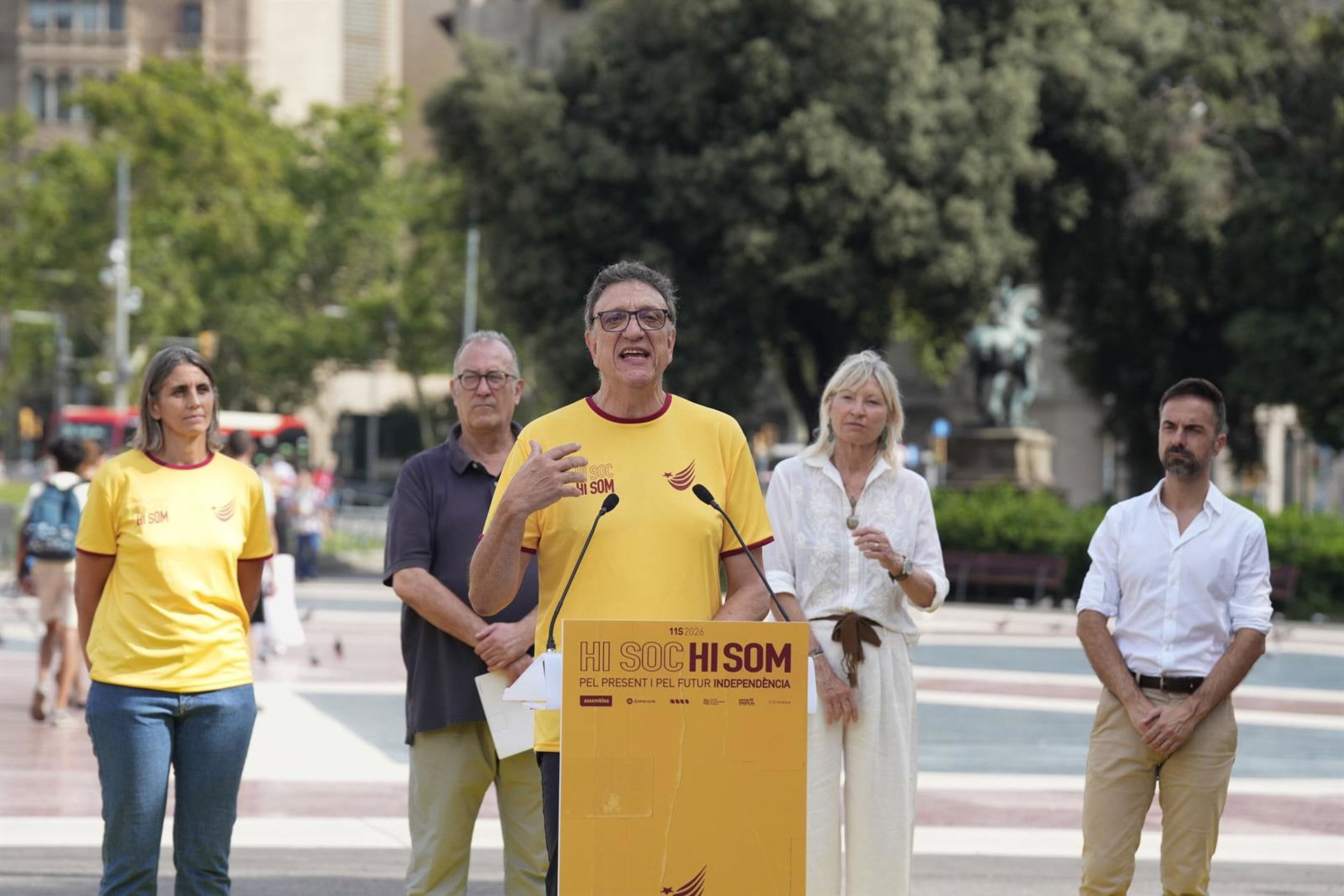 21/07/2026 El presidente de la ANC, Josep Vila, interviene durante la presentación del lema, actividades y manifestación de la Diada 2026, a 21 de julio de 2026, en Barcelona, Catalunya (España). ANC, Òmnium, AMI, CdRep, Intersindical y Ciemen han presentado nuevos detalles de las movilizaciones para la Diada Nacional del 11 de septiembre de 2026. Este año el lema será 'Hi soc. Hi som. Pel present i pel futur, independència' y la movilización volverá a ser descentralizada y se dividirá en tres sedes principales: Barcelona, Girona y Amposta.
POLITICA
David Zorrakino - Europa Press