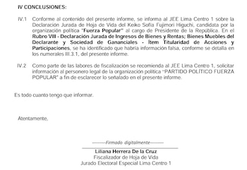 Keiko Fujimori habría omitido información