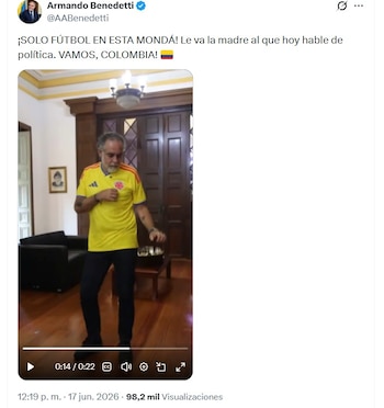 Armando Benedetti se unió a la fiesta mundialista por el debut de la selección Colombia - crédito @AABenedetti/X