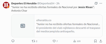 La información del diario El Heraldo sobre la no recepción de Junior de Barranquilla sobre alguna oferta por Jesús Rivas - crédito @deporteseh/X