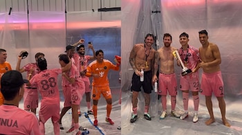 Los jugadores del Inter Miami celebraron el título de la Campeones Cup en el vestuario del Nu Stadium