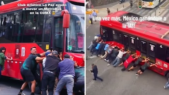 Futbolistas empujan Metrobús averiado en calles de la CDMX; momento se hace viral