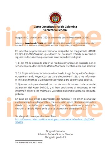 La solicitud fue notificada al