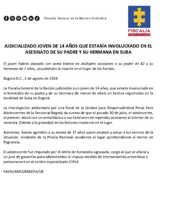 La Fiscalía informó que el