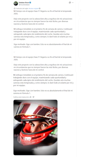 Comunicado Esteban Ocon deja Haas