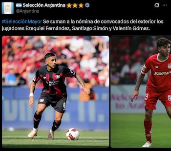 Equi Fernández, Santiago Simón y Valentín Gómez, los tres futbolistas que sumó del fútbol exterior (Foto: @Argentina)