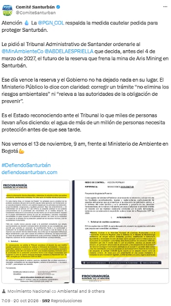 Procuraduría pidió definir antes de marzo de 2027 la protección temporal de Santurbán - crédito @ComiteSanturban/X