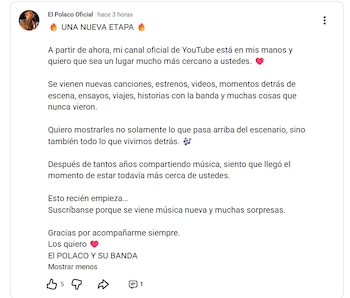 El Polaco dijo que su canal oficial de YouTube buscará ser un espacio más cercano para su público