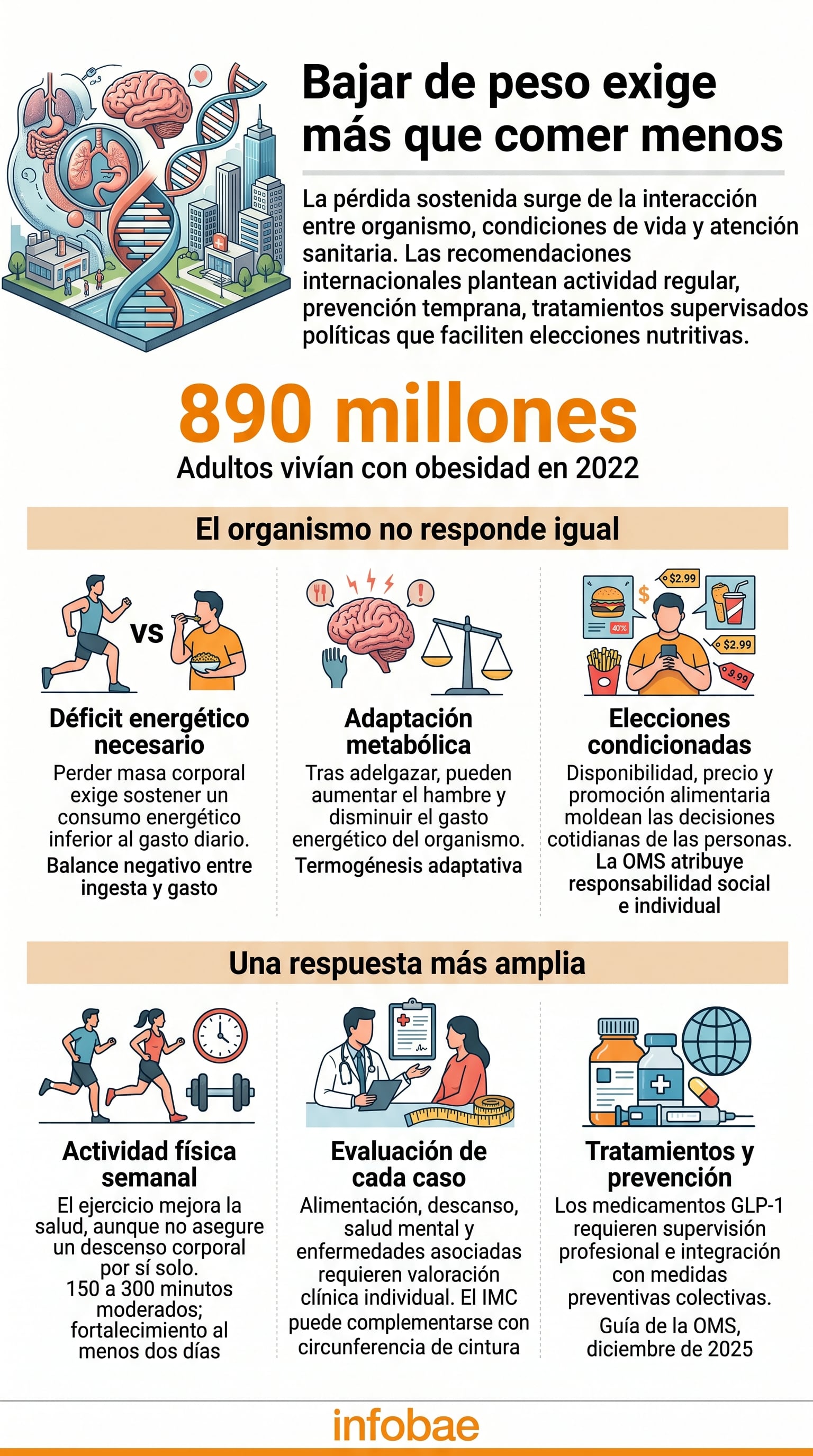 La regulación del peso corporal combina factores biológicos, genéticos, conductuales y ambientales. (Imagen Ilustrativa Infobae)