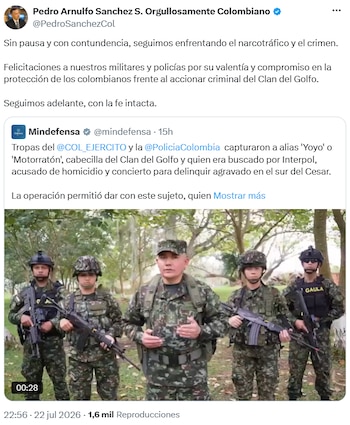 Pedro Arnulfo Sánchez elogió a militares y policías tras avances en la lucha contra el crimen organizado - crédito @PedroSanchezCol/X