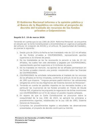 El Ministerio de Hacienda seguirá aplicando los principios de la Ley 100 de 1993 hasta que la Corte Constitucional decida sobre la reforma pensional - crédito @MinHacienda/X