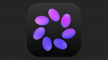 Un icono cuadrado oscuro con esquinas redondeadas que contiene el logo de Meta AI, compuesto por ocho óvalos morados y magentas formando un círculo.
