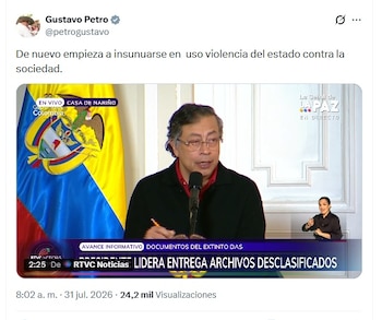 El mandatario aseguró que con la llegada de De la Espriella al poder se avisorarían aires de "uso de violencia del Estado contra la sociedad civil" - crédito @petrogustavo/X