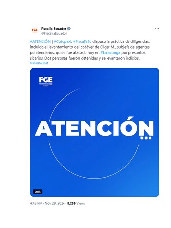 El mensaje de la Fiscalía de Ecuador