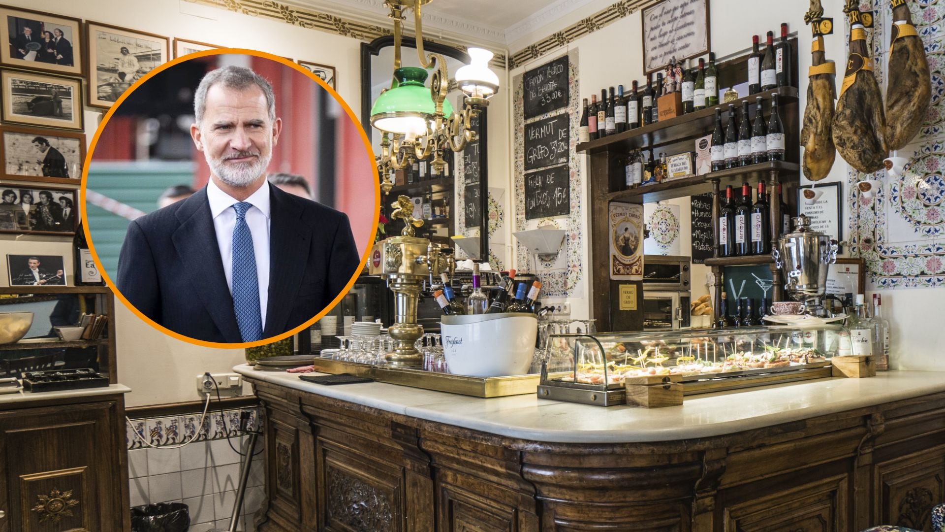 El rey Felipe VI ha celebrado una cena informal junto a algunos amigos en la Taberna de Alabarderos, un clásico de la capital (Montaje Infobae)