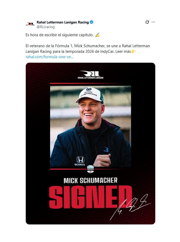 El anuncio del RLL sobre la contratación de Mick Schumacher (@RLLracing)