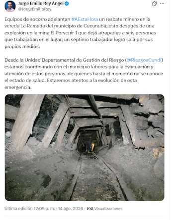 El gobernador de Cundinamarca, Jorge Emilio Rey, anunció en sus redes sociales que en el municipio de Cucunubá se registró una explosión en la mina El Porvenir 1 - crédito @JorgeEmilioRey/X
