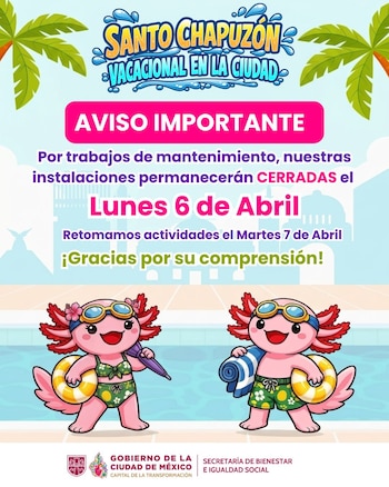 Actividades del 'Santo Chapuzón en la CDMX' serán canceladas este lunes 6 de abril. Foto: X/@SEBIEN_cdmx.