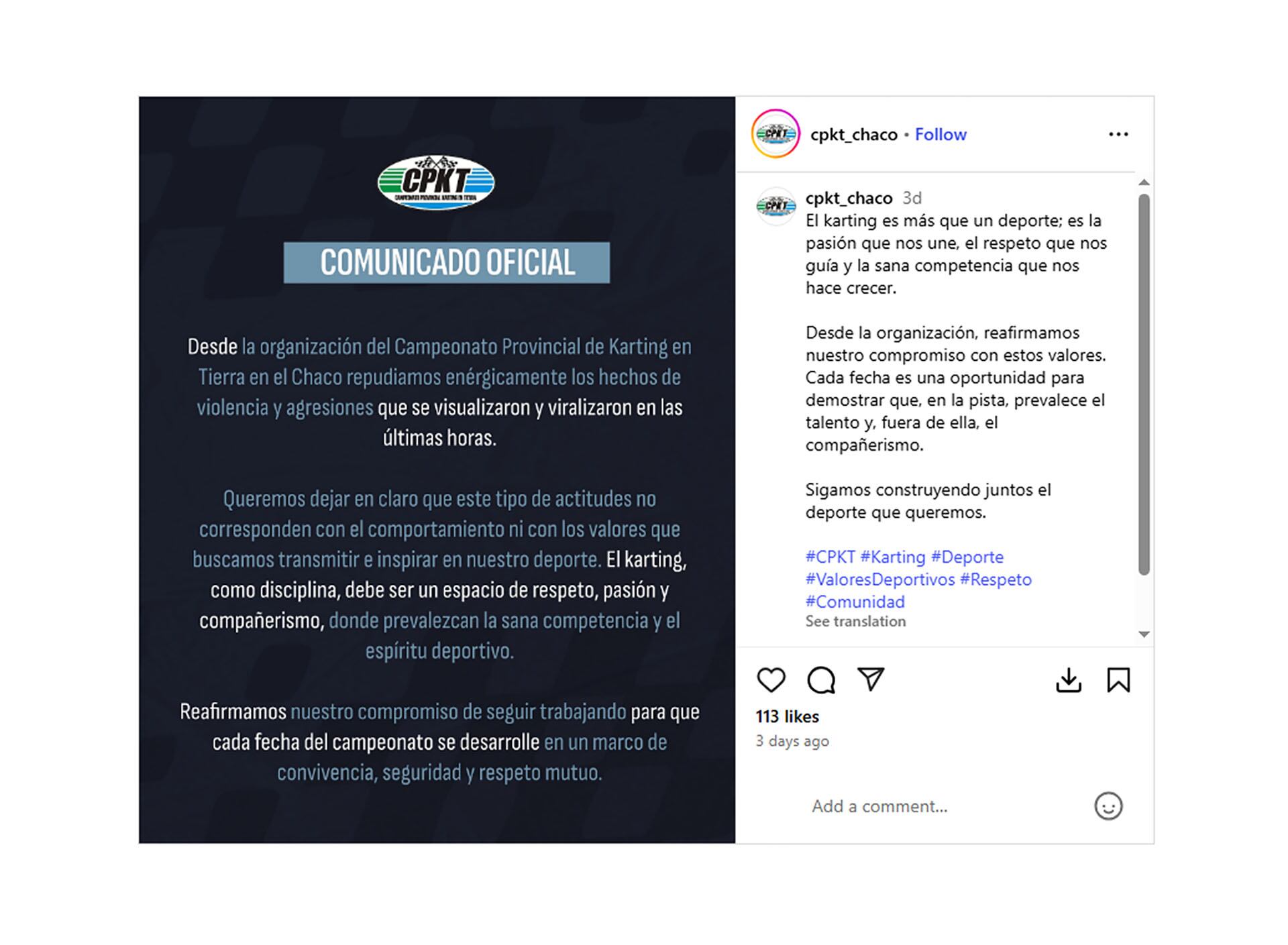 El comunicado de la organización del Campeonato Provincial de Karting en Tierra luego de la pelea