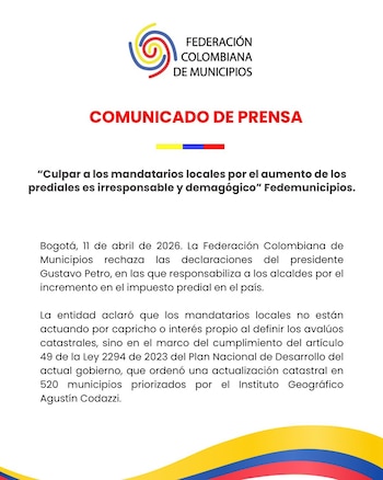 Fedemunicipios defendió que los alcaldes aplican la actualización catastral en el marco de la Ley 2294 de 2023 del Plan Nacional de Desarrollo, no por intereses propios - crédito Federación Colombiana de Municipios