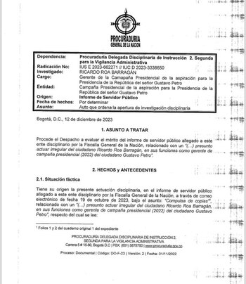 Procuraduría are investigación disciplinaria contra
