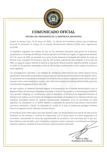 El comunicado que fue publicado por la Oficina del Presidente