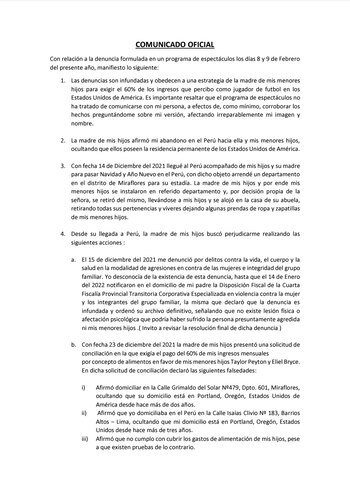 Comunicado de Andy Polo.