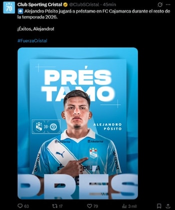 Sporting Cristal confirmó la cesión de Alejandro Pósito a FC Cajamarca. - captura: Sporting Cristal