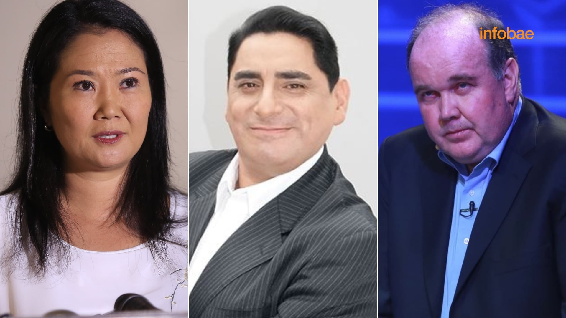 Una composición de Keiko Fujimori, Carlos Álvarez y Rafael López Aliaga, figuras políticas clave según la encuesta Datum sobre las Elecciones 2026.