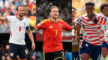 Los futbolistas Harry Kane (Inglaterra), Kevin De Bruyne (Bélgica) y Alex Freeman (Estados Unidos), protagonistas de los duelos de 16avos de final del Mundial