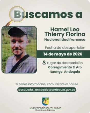 Autoridades de Antioquia activaron la ruta de búsqueda urgente tras el reporte oficial de la desaparición del ciudadano francés - crédito Gobernación Antioquia